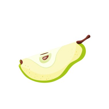 Dilimlenmiş yeşil armut. Bir dilim taze sulu yeşil armut, meyve dilimleri, sağlıklı vejetaryen atıştırmalığı. Vektör illüstrasyonu.