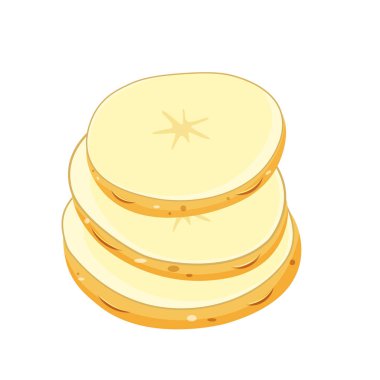 Patatesler daire şeklinde kesilmiş ve beyaz arkaplanda izole edilmiş bölümler halinde dilimlenmiş.