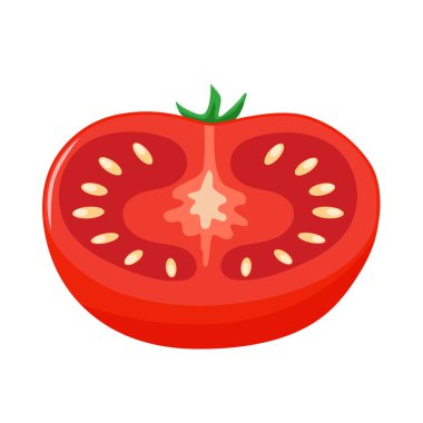 Olgun, sulu, yeşil saplı kırmızı domates, taze ürün.