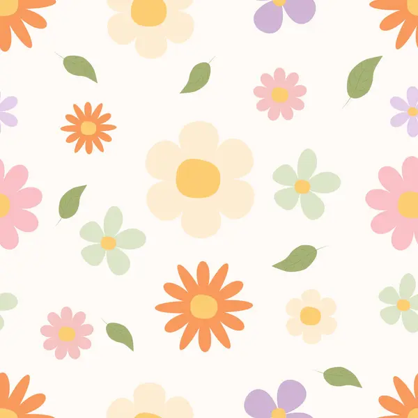 Şirin bahar çiçekleri ve yeşil yapraklarla kusursuz desen.