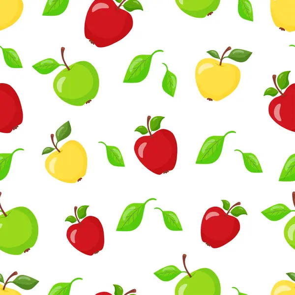 Kırmızı, yeşil, sarı elma deseni. Tam meyve, el çizimi vektör çizimi