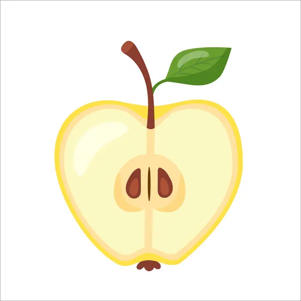 Sarı, tatlı ve lezzetli elmanın yarısı. Doğal meyveler, elle çizilmiş.