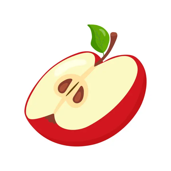 Kesilmiş kırmızı elmanın yarısı. Doğal meyveler, elle çizilmiş..