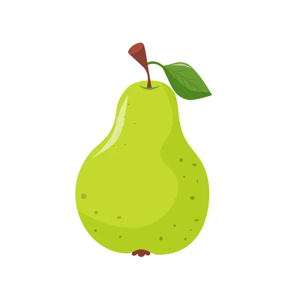 Yeşil yapraklı yeşil armut. Meyve ikonları, gıda ambalajları veya sağlıklı yaşam çizimleri için mükemmel.