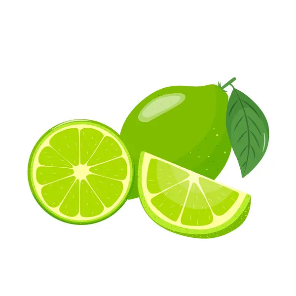 Limon ikonu seti. Parlak meyveler, yarımlar, yapraklı dilimler. Sağlıklı yemek, tatlı ve limonata. Bahar ve yaz tasarımı için elementler. Vektör illüstrasyonu.