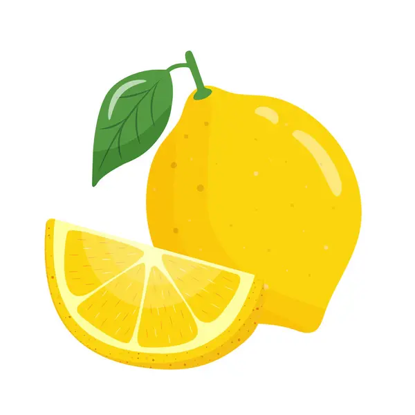 Sarı limon seti. Parlak meyveler, yarımlar, yapraklı dilimler. Bahar ve yaz tasarımı için elementler. El çizimi