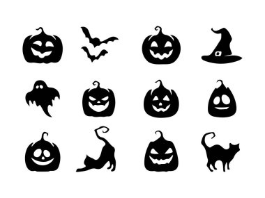 Cadılar Bayramı siluetleri. Vektör simgesi koleksiyonu