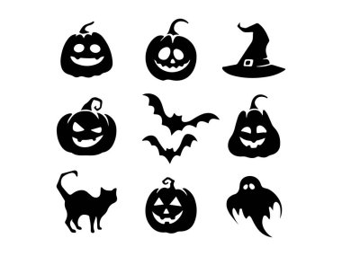 Tasarım için ürkütücü Cadılar Bayramı silüet elementleri