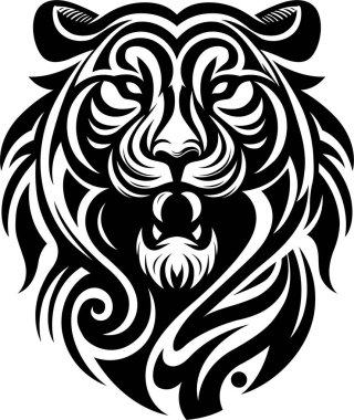 Aslan - siyah ve beyaz izole edilmiş simge - vektör