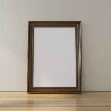 Masaya boş dikey çerçeve modeli. 3D görüntüleme, iç tasarım, 3B illüstrasyon