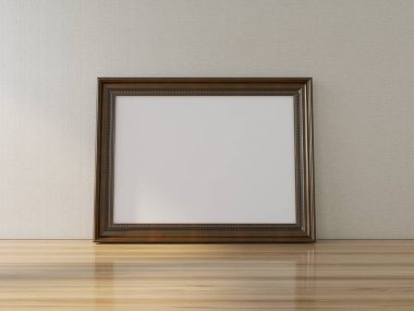 Masadaki boş yatay çerçeve modeli. 3D görüntüleme, iç tasarım, 3B illüstrasyon