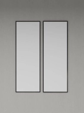 Bej bir duvardaki iki dikey çerçevenin maketi. 3D görüntüleme, iç tasarım, 3B illüstrasyon