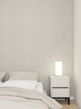 Yerde beyaz bir duvar ve süs bitkisi olan dikey çerçeve modeli var. 3D görüntüleme, iç tasarım, 3B illüstrasyon