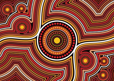 Eş merkezli daireler ve akış çizgileri olan Aborjin dijital nokta çizimleri