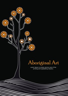 Aborjin sanatı stilize ağaç afişi arkaplan illüstrasyonu