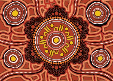 Aborjin dijital nokta resmi merkezi odak ve sembolik imgeler