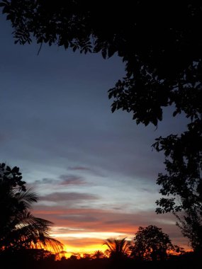 Por sol com rvores emoldurando