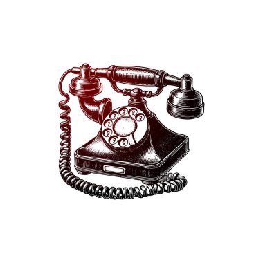 Vintage HandDrawn Retro Old Telephone Sketch. clipart