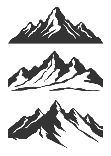 Hand draw landscape with mountain outline set sketch design.
