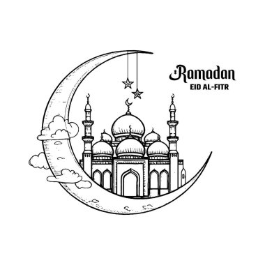 Hand draw moon sketch ramadan kareem card design. clipart