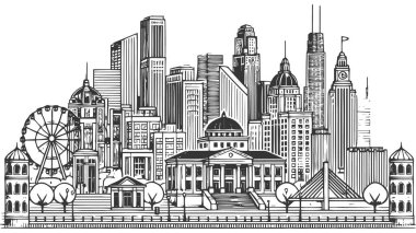 New York şehrinin vektör çizimi. ABD. siyah siluet