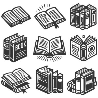 Kitaplar ve kitap ikonları. vektör illüstrasyonu.