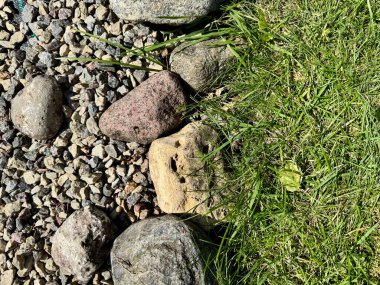  Yeşillik yeşil çimenlikteki doğal taşlar açık hava arka planı oluşturur. 