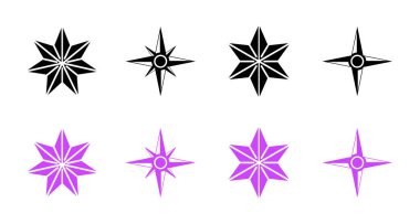 Modern düz stil yıldızlar. Yıldızlar parlayan vektör, kayan yıldız etkisine sahip yıldızlar kümesi