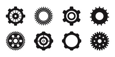 Tekerlek ikonu hazır. Basit dişli tekerlek koleksiyonu. Çarklı. Vites simgeleri. Vektör