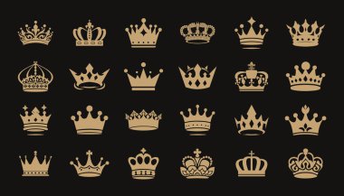 Taç simgeleri hazır. Kraliyet sembolü koleksiyonu. Stock Vektör illüstrasyonu