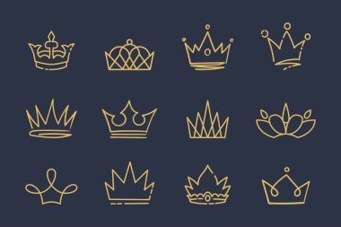 Çizgi sanatları prensi ve prenses lüks taçlar, el yapımı taçlar. Altın kaplama çizim. Kraliçe ya da kral taç takar.