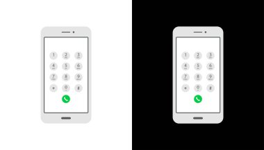 Numaralı ve harfli akıllı telefon tuşlu tuş takımı. Dokunmatik ekran aygıtı için arayüz tuş takımı. Ekranda numara numaraları aranıyor. Cep telefonu tuş takımı tasarımı. Beyaz düğmeli Işık kipi Vektör İllüstrasyonu.