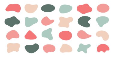 Organik amip damlası şekli soyut vektör çizimi. Düzensiz yuvarlak blot form grafik ögesi kümesi.