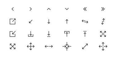 İnce çizgi sağ ok, küçült, sağa dön, köşegen ok, yukarı ve aşağı ok, sol ve sağ oklar, giriş yap, uygulamalar ve web siteleri için uygun ok simgelerini tazele