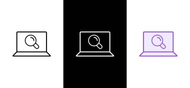 Pazar araştırması, istatistik, analitik, sunucu, izleme, ağ ve daha fazlasını içeren veri simgesi. Vektör illüstrasyonu montior ve büyüteç içerir