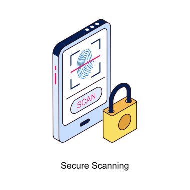 Dijital veya yazdırma projeleriniz için Güvenli Tarama Vektörü Isometric Doldurulmuş Taslak simgesi.