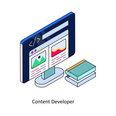 İçerik Geliştirici Vektör Isometric Doldurulmuş Taslak simgesi dijital veya yazdırma projeleriniz için. hisse illüstrasyonu