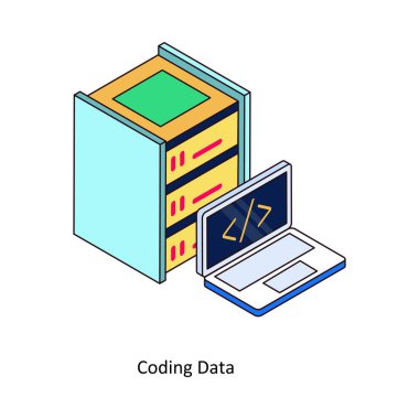 Dijital ya da yazdırma projeleriniz için Veri Vektörü Isometric Doldurulmuş Taslak simgesi kodlanıyor. hisse illüstrasyonu