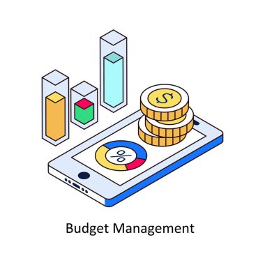 Bütçe Yönetimi izometrik renkli resimleme. EPS Dosya illüstrasyonu