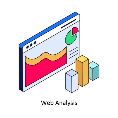 Web Analizi İzometrik Renkli Çizim. EPS Dosya illüstrasyonu