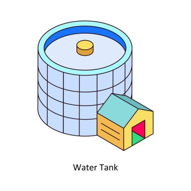 Dijital ya da yazdırma projeleriniz için Su Tankı Vektörü Isometric Doldurulmuş Taslak simgesi. hisse illüstrasyonu