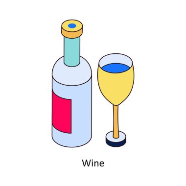 Şarap izometrik renkli illüstrasyon. EPS Dosya illüstrasyonu