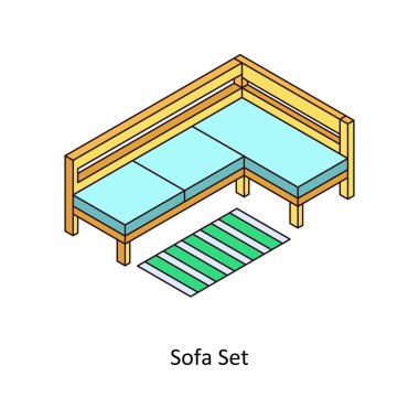 Sofa Set izometrik renkli illüstrasyon. EPS Dosya illüstrasyonu