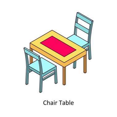 Sandalye Masası izometrik renkli illüstrasyon. EPS Dosya illüstrasyonu