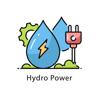 Hidroelektrik vektör ana hatları simge biçimi illüstrasyonunu doldurdu. Beyaz arkaplan EPS 10 Dosyasında Sembol