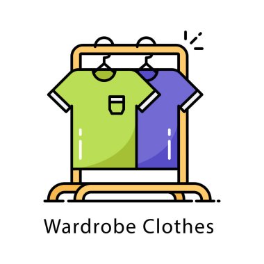 Gardırop Giyim Vektörü ana hatları simge stili illüstrasyonunu doldurdu. Beyaz arkaplan EPS 10 Dosyasında Sembol