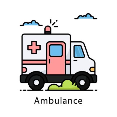 Ambulans vektörü ana hatları simge biçimi illüstrasyonunu doldurdu. Beyaz arkaplan EPS 10 Dosyasında Sembol