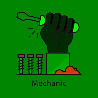 Mekanik vektör ana hatları simge biçimi illüstrasyonunu doldurdu. Beyaz arkaplan EPS 10 Dosyasında Sembol