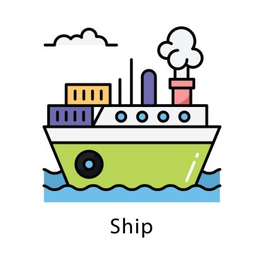 Gemi vektör ana hatları simge biçimi illüstrasyonu. Beyaz arkaplan EPS 10 Dosyasında Sembol