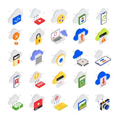 Bulut Teknolojisi Vektörü Simge Doldurulmuş Stil Kümesi 1. Eps 10 Dosyası 